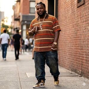 00s Vintage Enyce Velour Striped Logo Polo Shirt Streetwear Y2K Hip Hop Mens 3XL